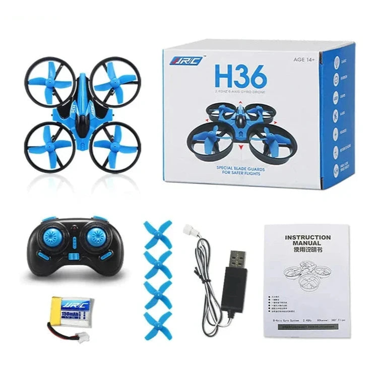 Drone JJRC H36 com comando, bateria, hélices extra e manual incluídos Drone JJRC H36 com comando, bateria, hélices extra e manual incluídos